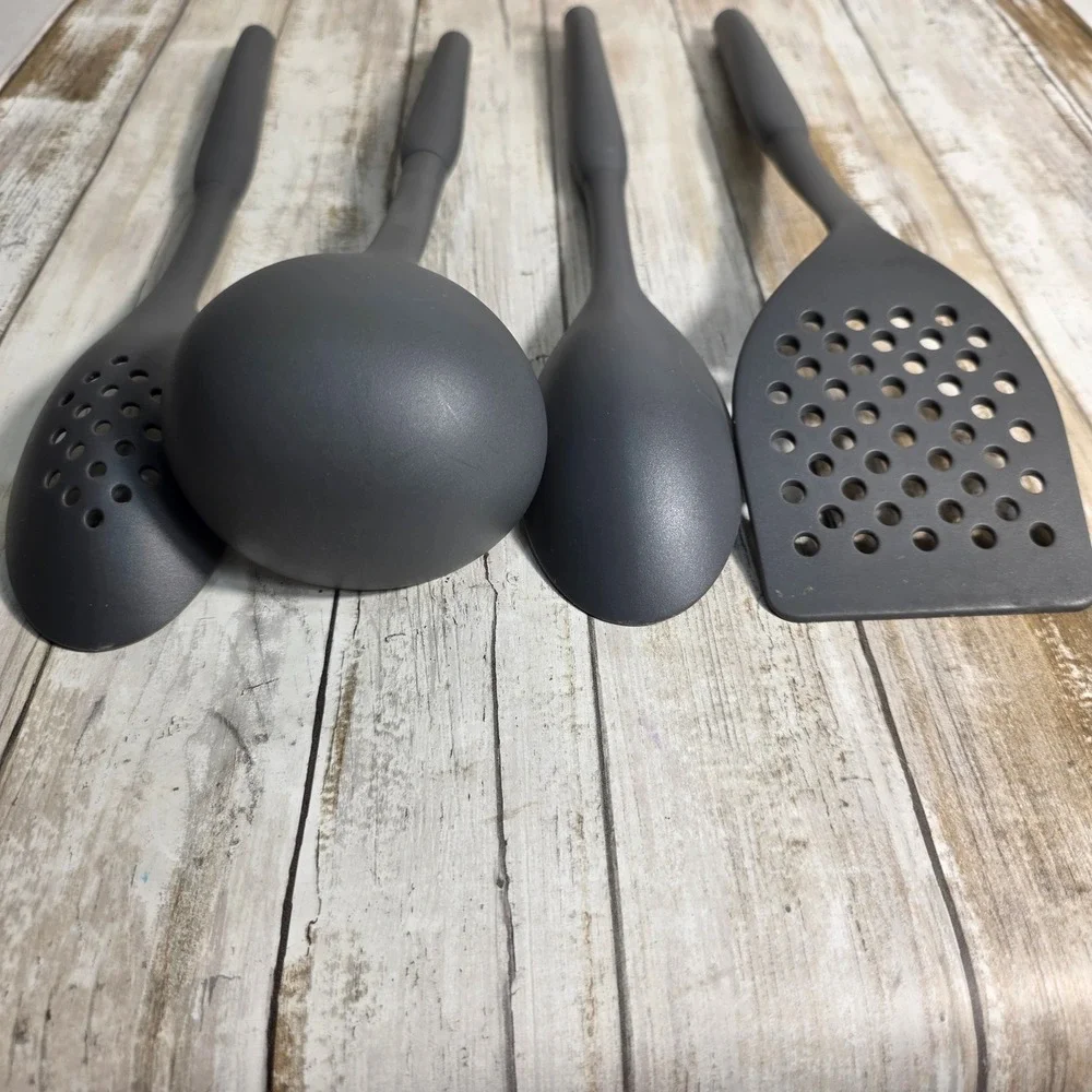 Williams Sonoma 4 Piece Silicone Kitchen Utensil Set Charcoal Gray Ladle Turner